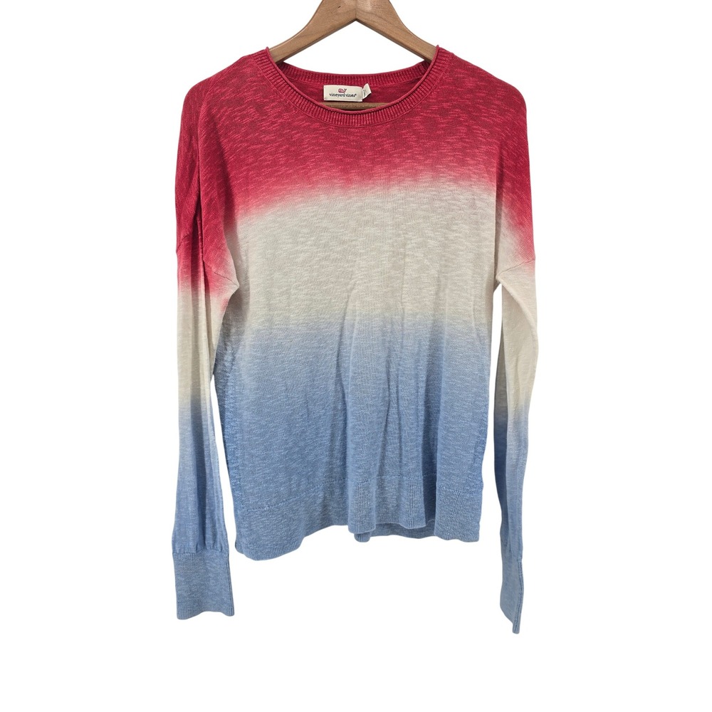 Vineyard Vines Ombre Pullover Small Linen Cotton‎ Knit Red Blue Nautical